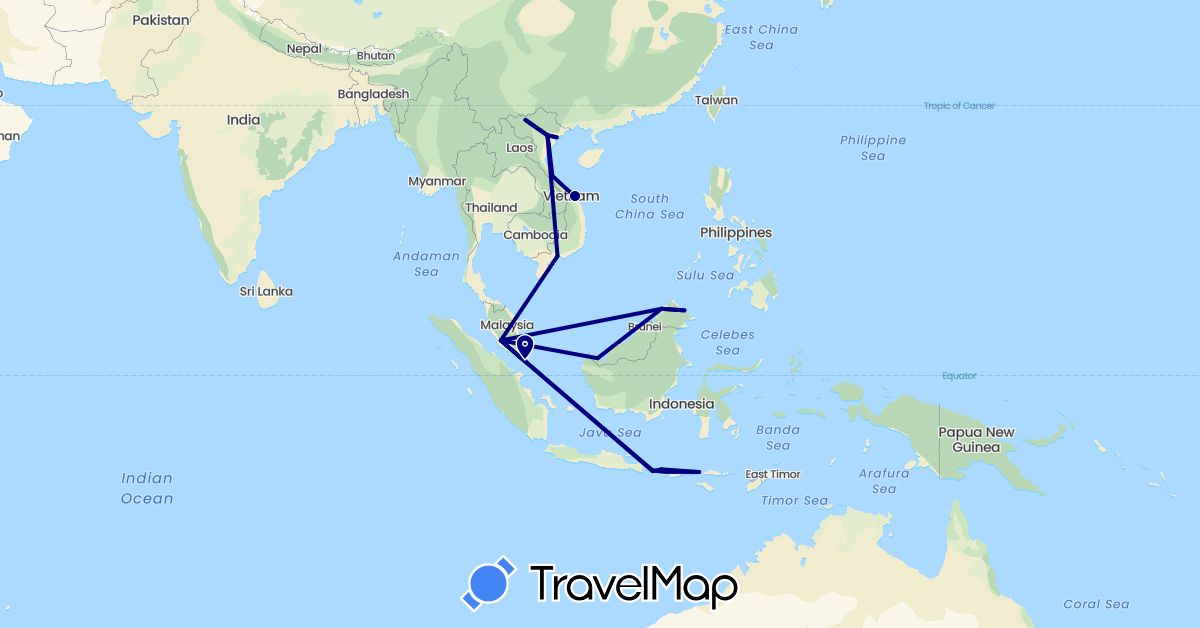 TravelMap itinerary: driving in Indonesia, Malaysia, Singapore, Vietnam (Asia)